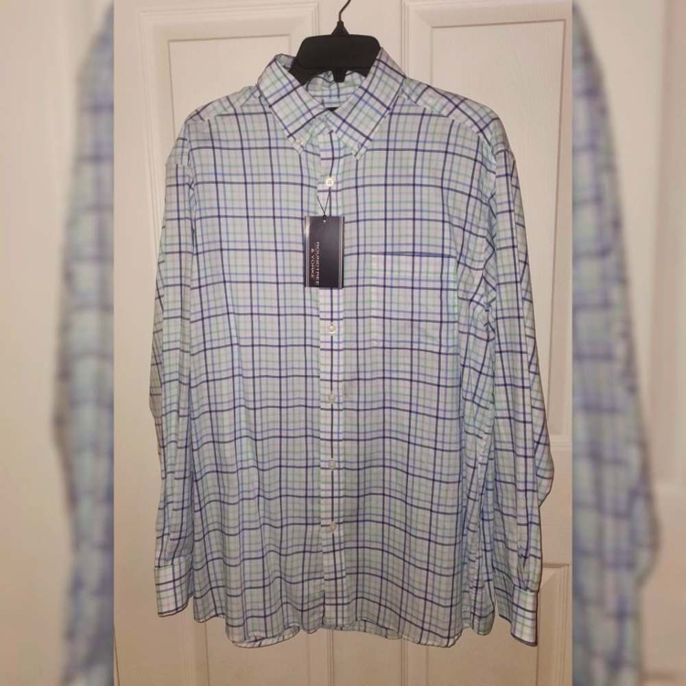 Roundtree&Yorke Blue and White ,Greenland White Casual Button Down Shirt